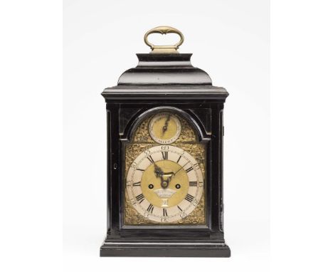 JOSEPH HERRING, LONDON, a Georgian bell top ebonised bracket clock, mid 18th century, the eight day movement with verge escap