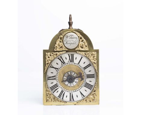 A MINIATURE WALL CLOCK by William Farry, Newport, mid 18th century and later, of posted frame lantern type, the thirty hour m