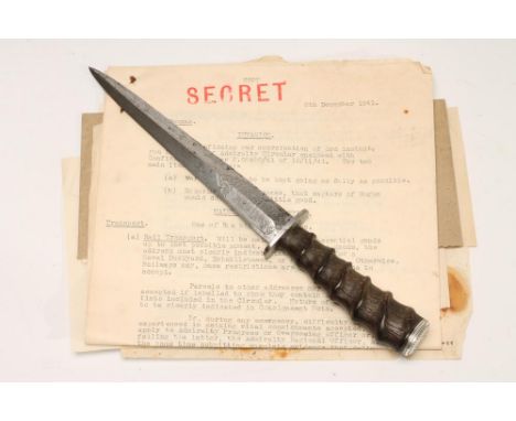 A PRIVATE PURCHASE FAIRBAIRN &amp; SYKES DAGGER, with 6 1/2" blade bearing maker's mark for Wilkinson and named for A. E. WOO