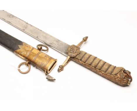 A VICTORIAN NAVAL DIRK, the 18" blade etched with acorns, anchor, crown over VR and maker's mark for J. Gieve &amp; Sons, Por