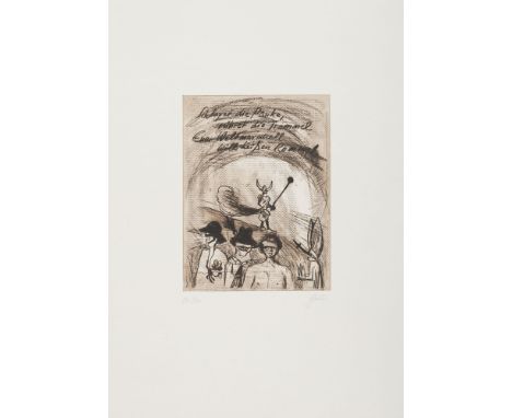 Wiener Aktionismus - - Günter Brus.  (1938 Ardning). o.T. Aus der Mappe "Liebeslächeln und Hohngelächter". 1991. Kaltnadelrad