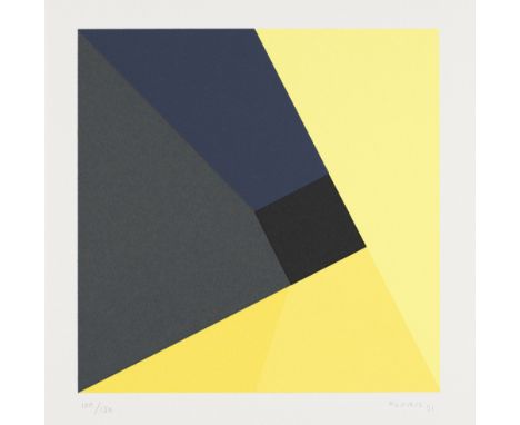 Konkrete Kunst Marcel Floris (1914 Frankreich - 2007)o.T. (geometrische Abstraktion). 1991. Farblithographie auf chamoisfarbe