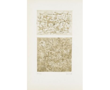 Eberhard Göschel (1943 Bubenreuth -  lebt in Dresden)Mappe mit 5 Aquatintaradierungen auf Kupferdruckkarton. 1978. Radierunge