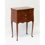 A DUTCH MAHOGANY INLAID THREE DRAWER COMMODE on cabriole legs. 1ft 8ins wide.