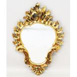 AN 18TH-19TH CENTURY ITALIAN CARVED AND GILDED SHAPED MIRROR. 2ft 8ins long x 1ft 7ins wide.