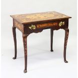 A 19TH CENTURY DUTCH MAHOGANY AND MARQUETRY INLAID BIJOUTERIE TABLE with rising top and velvet