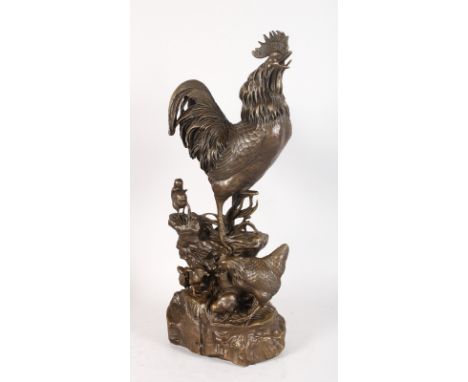A BRONZE GROUP, FAMILY OF CHICKENS. 22ins high.