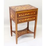 A 19TH CENTURY DUTCH MAHOGANY AND MARQUETRY WASH STAND with fold-over top, two drawers, with
