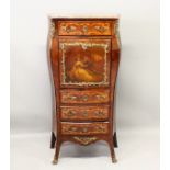 A GOOD 19TH CENTURY FRENCH KINGWOOD ESCRITOIRE with marble top, single drawer over a fall front