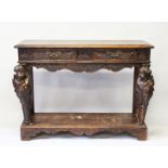 AN 18TH CENTURY ITALIAN CARVED WOOD DRESSER with plain top, two carved frieze drawers with bold