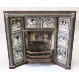 A VERY GOOD VICTORIAN CAST IRON FIREPLACE, inset with eight porcelain panels, 8ins x 8ins, signed