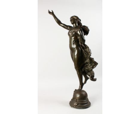 ADRIEN ETIENNE GAUDEZ (1845-1902) FRENCH ETOILE DU MATIN PAR A GAUDEZ. A GOOD BRONZE STANDING FIGURE OF A YOUNG LADY. Signed.