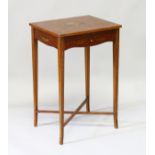 A GOOD VICTORIAN SATINWOOD PAINTED WRITING TABLE, with fitted sliding drawers on tapering legs, with