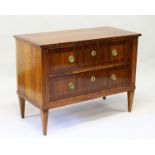 A 18TH CENTURY DUTCH STRAIGHT FRONT TWO DRAWER COMMODE with circular brass handles and tapering