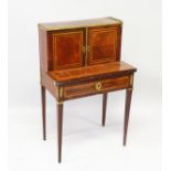 A LADIES 19TH CENTURY WRITING DESK, the top with a pair of panel doors over a fall front with