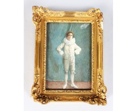 AN EARLY 20TH CENTURY MINIATURE PORTRAIT ON IVORY, depicting a young boy dressed as a dandy, signed and dated M. Cornlie Reve