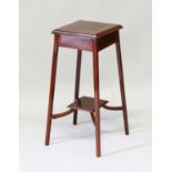 A VICTORIAN MAHOGANY SQUARE TOP PLANT STAND with slender legs and under tier.