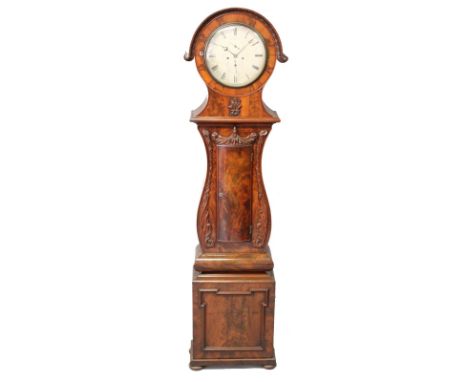 A 19TH CENTURY MAHOGANY SCOTTISH LONGCASE CLOCK, with eight-day movement, silvered circular dial with subsidiary minute and d