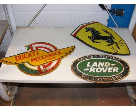 Three cast iron automobile signs - Ducati Meccanica, Land Rover and Ferrari  CONDITION REPORT We have attached a number of ad