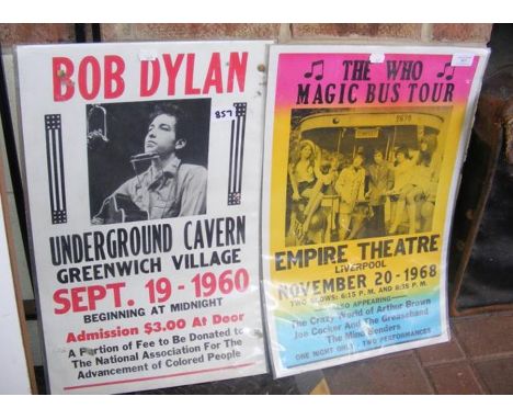 The Who Magic Bus Tour poster, together with Bob Dylan Underground Cavern poster 