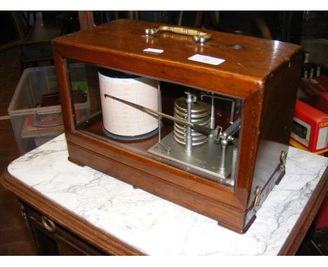 A wooden cased barograph with London maker - 31cm x 16cm