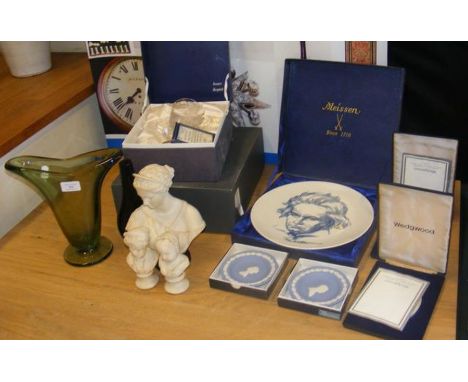 A Meissen Beethoven plate, Wedgwood Jasperware and other collectable ceramic and glass ware