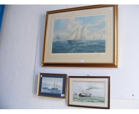 M G PEARSON - a small watercolour of Pilot Boat, together with two other maritime pictures 