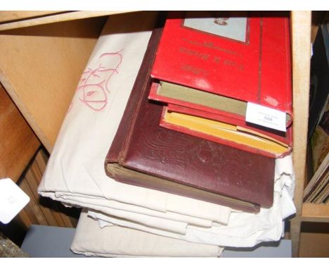 A quantity of vintage linen, together with French photo album and books 