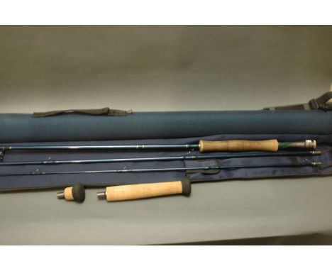 Partridge of Redditch Model 1650 trout fly rod, 3 sections, 11', line 7, with extension handle and hard rod tube. 