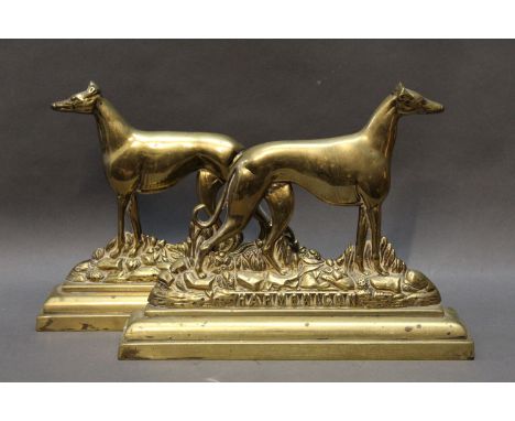 Pair of brass chimney ornaments, in the form of Waterloo Cup Winning Greyhounds, "Dilwyn" Winner 1914 Owned by Mr A.P. Pope, 
