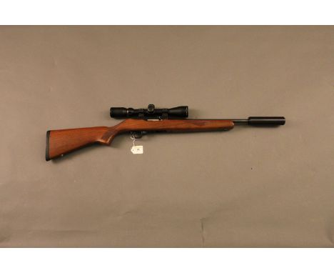 Ruger Model 10/22 .22 LR carbine semiautomatic rifle, fitted with a Sak moderator and a Hawke 3 x 9 x 40 telescopic sight.  S