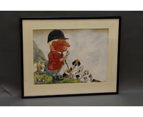 John William Wilkinson (Wilk 1906-1994), watercolour cartoon, Joe Weir and The Ullswater Foxhounds.  30 cm x 40 cm, signed an