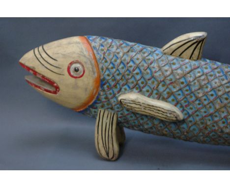 A large carved and painted model of a fish.  Length 117 cm. 