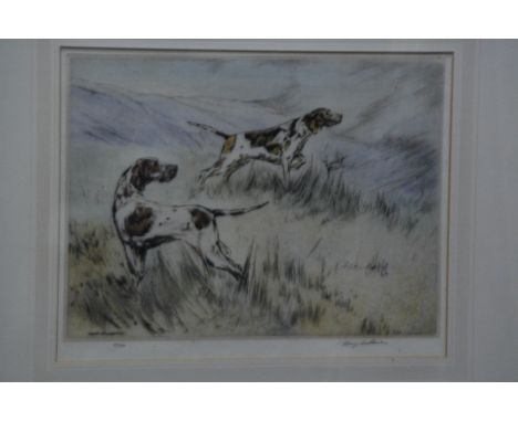 Henry Wilkinson, signed Limited Edition print, pair of Pointers, 51/150.  25 cm x 24 cm, framed, mounted.   