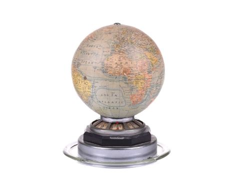 A rare Jaeger-LeCoultre illuminating globe world time desk clock, the terrestrial paper on glass globe by J. Forest, 17 - 19 