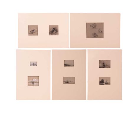 Thomas Lound (1802-1861), a collection of nine small sketches, charcoal and chalk on paper, probably taken from a sketch book