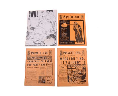 Private Eye: The first edition Friday 25th October 1961 (vol. 1 no.1) printed on three sheets of orange paper, original stapl