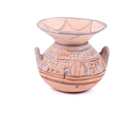 A large pottery 'Olla', Italian, Daunian, 4th century BC and later, the bulbous body with twin loop handles, with some later 