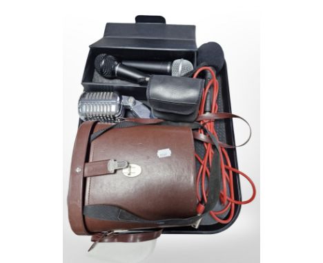 A pair of Carl Zeiss Jena 10x50w binoculars in leather case, a further pair of Praktica 9x21, together with a Stage Line DM-1