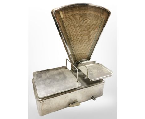 Set of Danish stainless steel grocer's scales, height 73 cm 