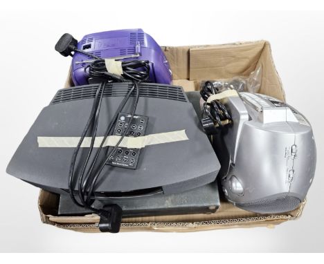 A Bose wave music system, with lead and remote, two further radios and a Stella tabletop record player. (1 box)