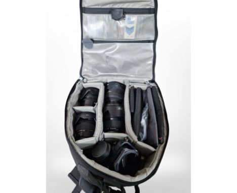 A Lowepro camera bag containing Canon Ultrasonic lens 28-135mm, Sigma Zoom 17-50mm lens, Canon Zoom lens EF 24-105mm, Sigma Z