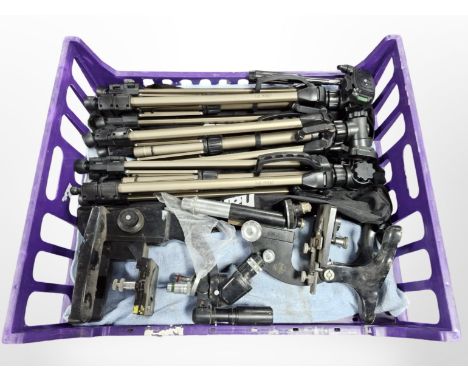 A group of folding camera tripods, a microscope by Beck of London and a further by Cooke Troutghton Simms. (1 box)