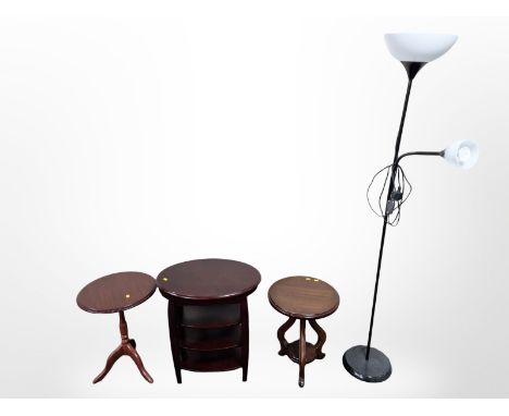 Three modern occasional tables and a standard lamp 