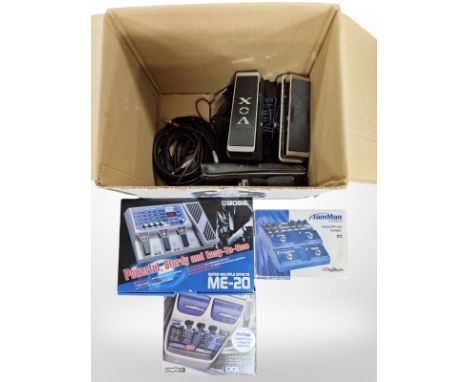 A Boss ME-20 guitar effects system, a Digitech RP100 modelling guitar processor, a Jam Man looper/phrase samplier, together w