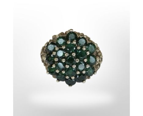 A 9ct gold synthetic emerald cluster ring, size K. CONDITION REPORT: 5.9g.