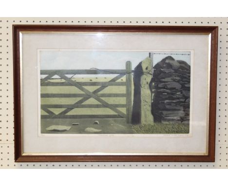 Derek Wilkinson ( British 1929-2001) Moorland Gate. A limited edition print. Pencil signed and numbered 14/25, 26 x 46.5cm