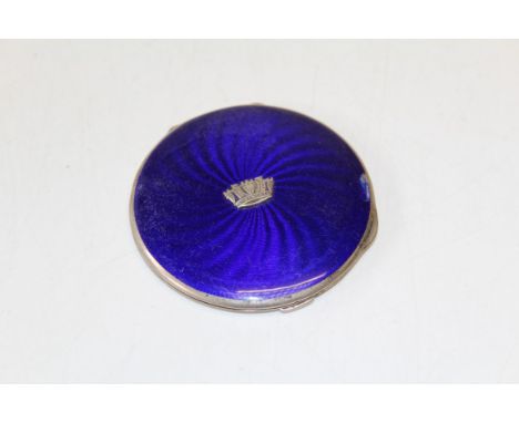 A Sterling silver Royal Navy sweetheart guilloche enamel compact. Featuring a bright blue enamel, in scratched and compromise