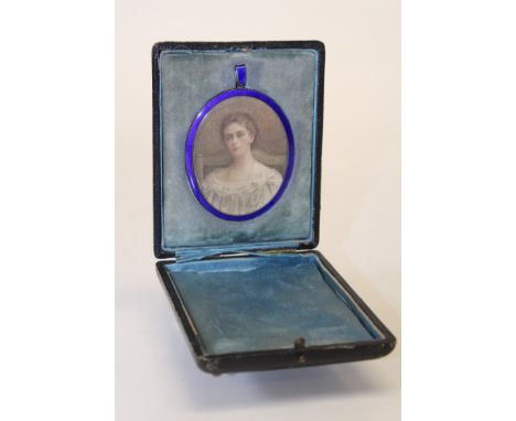 Edwardian English School, bust length portrait miniature of a young woman wearing a lace trimmed gown. Watercolour, 6.5 x 5cm