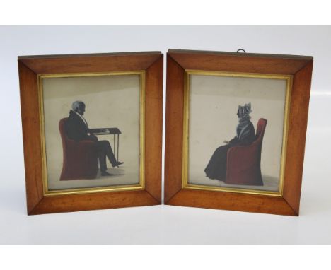 19th century English School, a silhouette portrait of The Reverend John Lamb and companion portrait of Maria Lamb. Watercolou